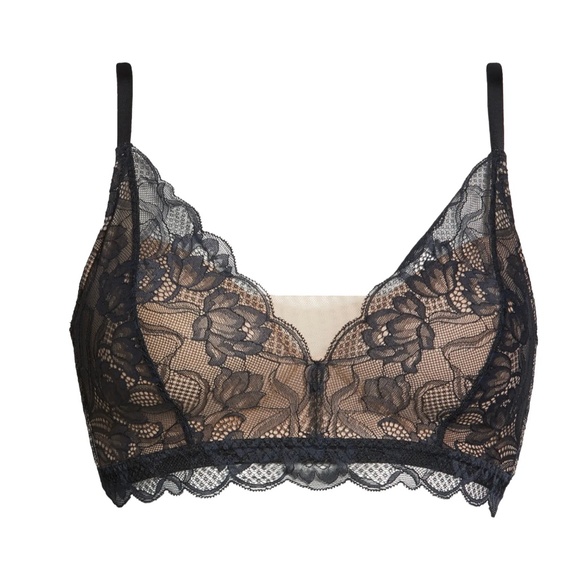 Natori $68 Muse Wireless Bralette 34DD Black Beige Lace Bra Full Fit Contour - Picture 4 of 16